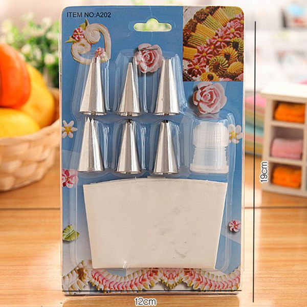 

wholesale- 7pc/set silicone icing piping cream pastry bag with 6pcs stainless steel nozzle sets cake diy decorating baking tool bakeware