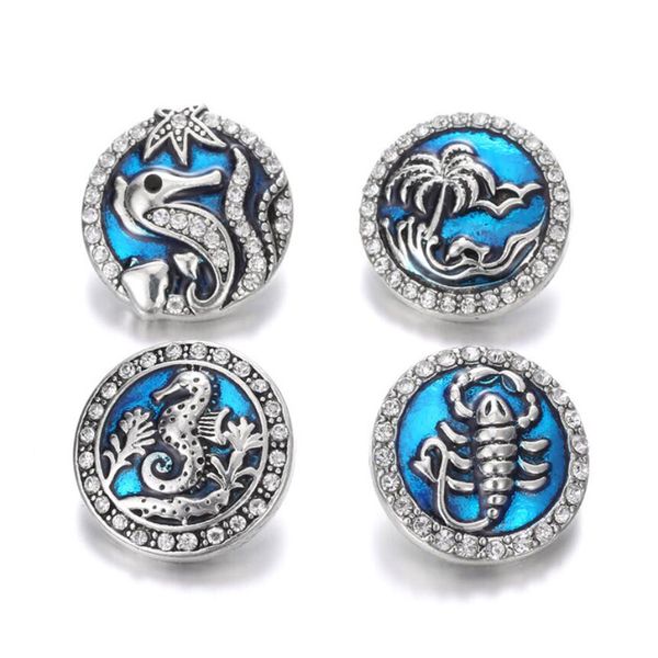 

10pcs snap jewelry 4 styles beach sea dolphin tree shrimp metal crystal 18mm snap buttons for snap bracelet, Bronze;silver