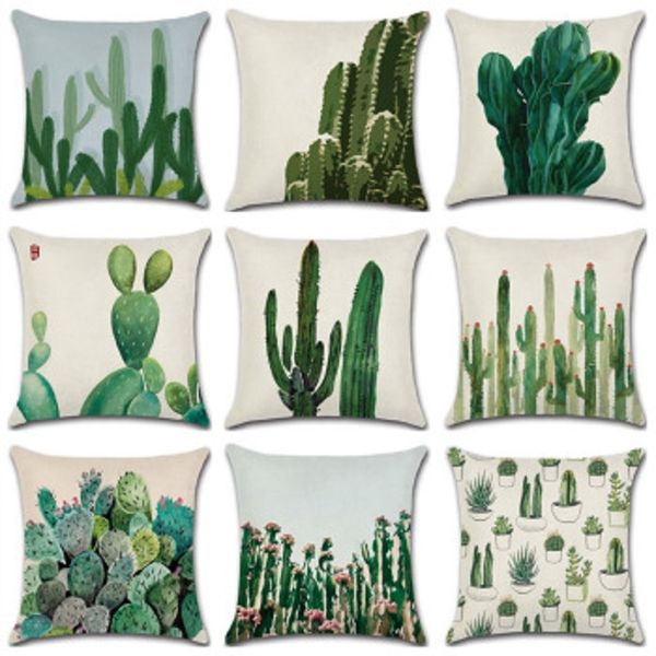 

new pillow cover cotton cushion cover cactus series green plant hold pillow case home decoration pillowcase