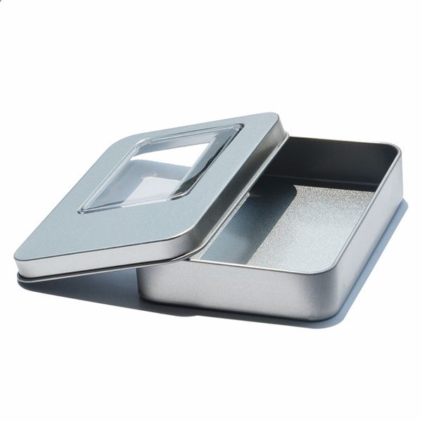 

11.5*8.5*2.2cm tin container storage box rectangle metal boxes with window jewelry card candy packaging