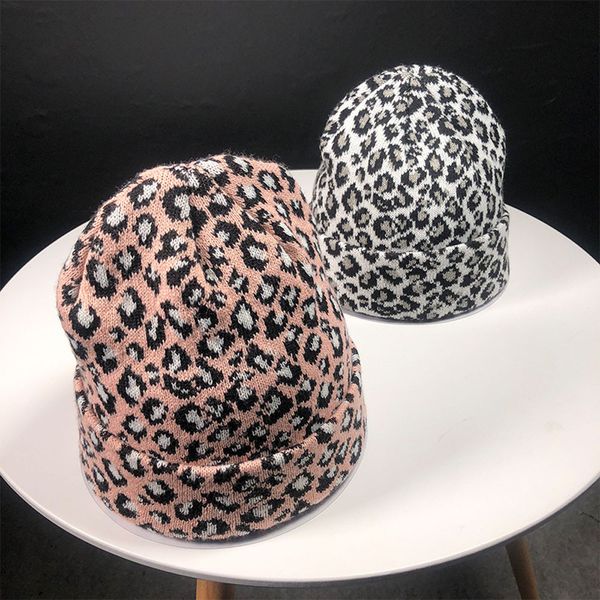 

winter women knitted fashion cap leopard beanies warm female wool hemming hat autumn keep hats 2018 print nhtno, White;black