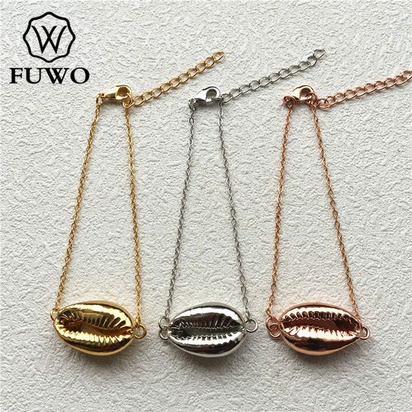 

fuwo dainty cowrie sea shell bracelet with 24k gold dipped brass bracelet female elegant cuff bohemian jewelry wholesale br506, Black