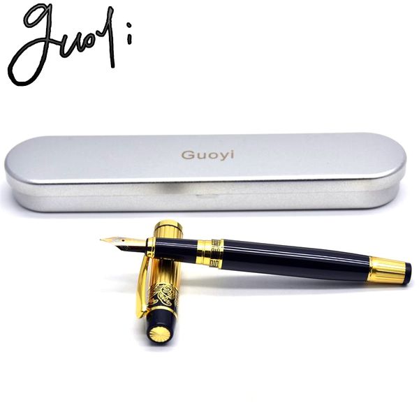 

guoyi brand k901 0.5mm nib ink pen metal construction carved designs golden special office stationery gifts fountain pen