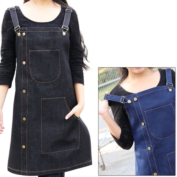 New Fashionable Both Shoulders Sleeveless Denim Apron Bib Coffee