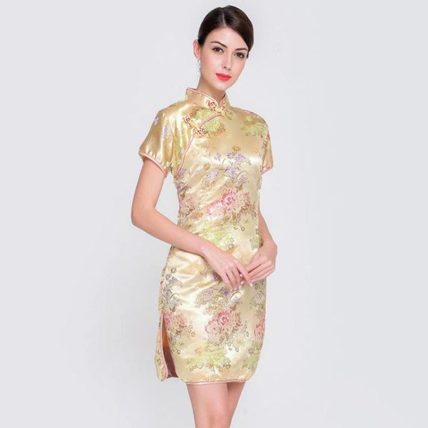 

chinese women mini qipao vintage mandarin collar slim elegant floral cheongsam lady wedding party dress plus size 3xl, Red