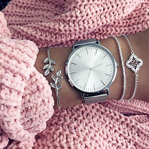 

3 pcs/set 2018 new leaf opening cuff bangles beaded link chain boho hollow flower bracelet statement jewelry, Golden;silver