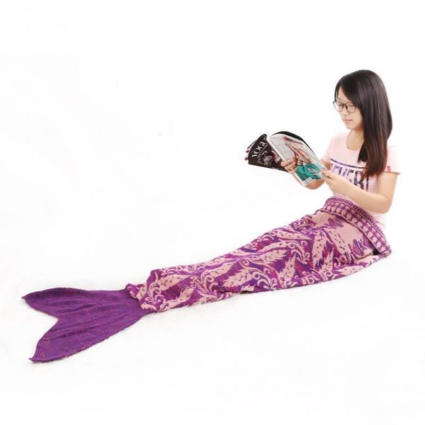 

fashion printing mermaid tail blanket crochet & kids soft kintted rug