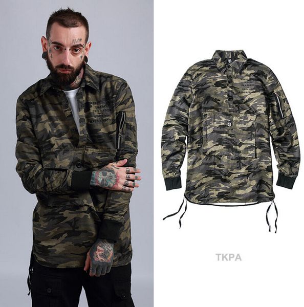 

tkpa mens camouflage casual shirts young boy teenage hip hop punk chic style long loose shirts long sleeved tees, White;black