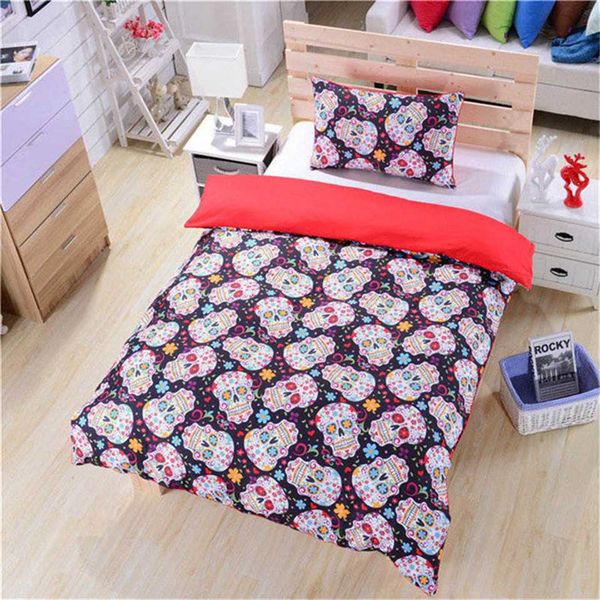 

3d skull bedding sets printed colorful flower skull duvet cover twin full  king halloween red sugar kid gifts