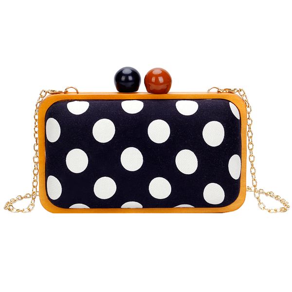

vintage polka dot design fashion wood style women's party clutch bag chain purse ladies mini messenger bag shoulder flap