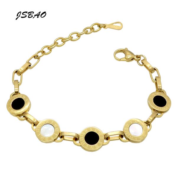 

whole salejsbao delicate smart roman numerals bracelet stainless steel bangle bracelet for women gift fine jewelry pulseiras, Black