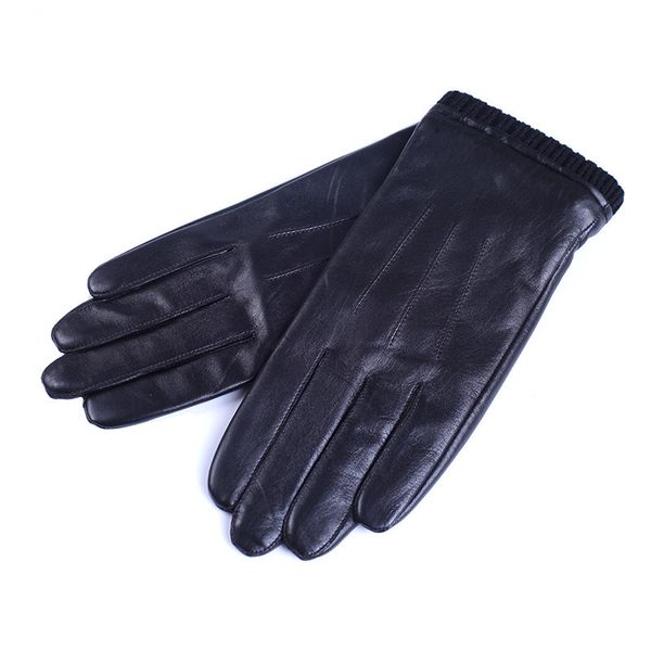 

fashion 2018 winter gloves men leather driving gloves sheepskin genuine leather plus veet warm mitten black male gloves agb684, Blue;gray
