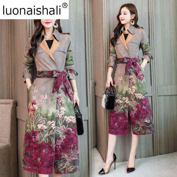 

2018 autumn new women trench coat long windbreaker europe america fashion trend belt slim long trench, Tan;black