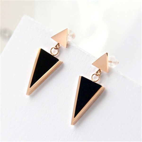 

2018 new arrival fashion black triangle stud earring rose gold color woman gift titanium steel jewelry no fade wholesale, Golden;silver