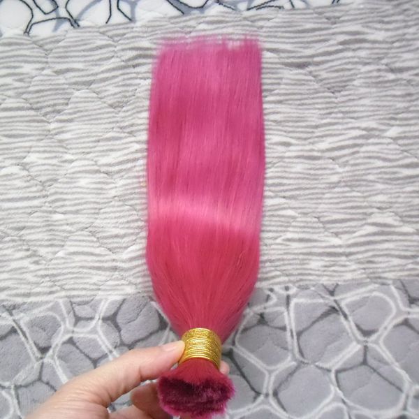 Розовые прямые человеческие плетеные волосы волосы волосы белокурая плетение человека навал навалом 100 г плетеня человека навалом насыпь без уток 1 шт. 16 
