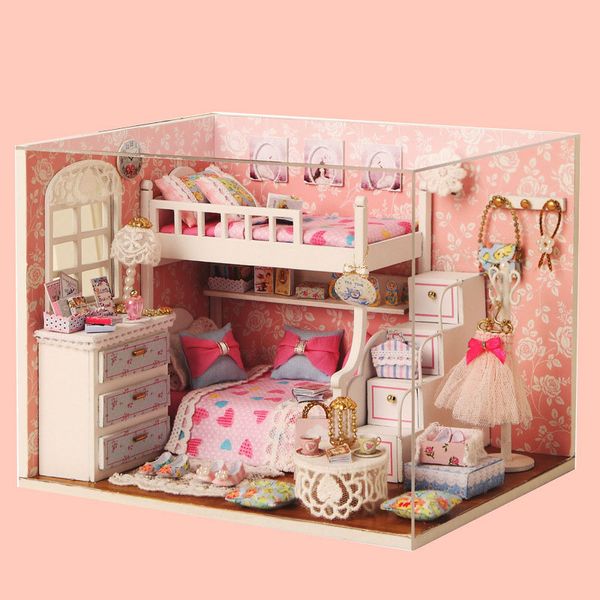 Diy Wood Color Handmade Miniature Doll Hut With Dust Cover Toy Gift Kids Dolls Houses Dollhouse Cars From Fashion09 27 28 Dhgate Com