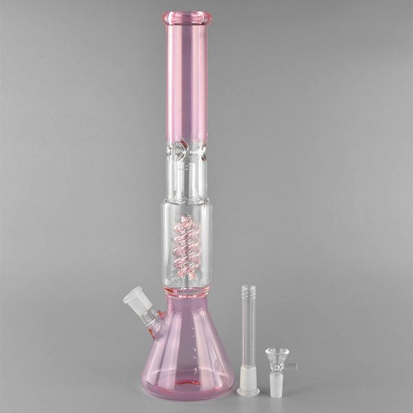 

Стакан бонг!Розовый премиум спираль PERC стекло бонги стакан базовые льдом Pinch стеклянных водопроводных труб с downstem и чаша 16 дюймов