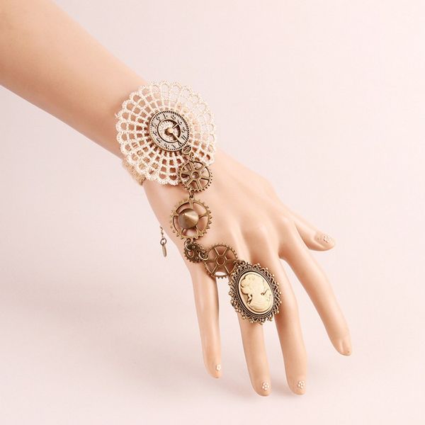 

elegant victorian portrait industrial gears steampunk bracelet, Golden;silver