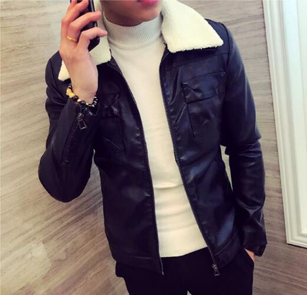 

осень и зима мода европейский и американский новая мода тенденция корейская версия тонкий мужчины с чистым цветом меховая куртка / m-3xl, Black