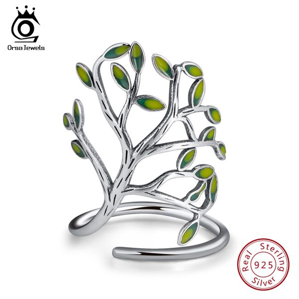 

orsa jewels genuine 925 ring women green tree branch design adjustable wedding jewelry for women party gifts wholesale sr90, Silver