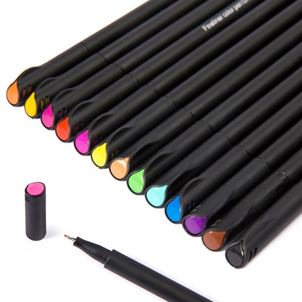 

12pcs/set color 0.4 mm fiber gel pen fineliners sketch drawingfelt tip fine hook line school wriing pen