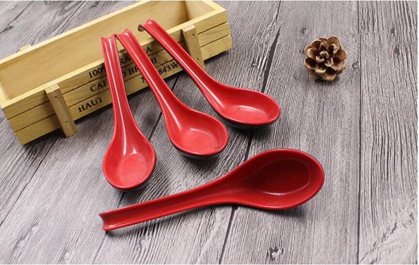 

300pcs/set red black color home flatware japanese plastic bowl soup porridge spoon