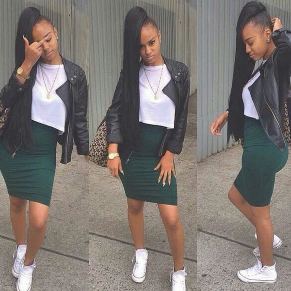 

long straight human hair ponytail natural non remy hair horsetail tight hole clip in drawstring ponytails hair extensions 120g-160g, Black