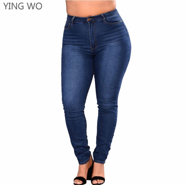 

new arrivals big women fashion bleached washed denim jeans l-5xl zipper fly butt lifting skinny jeans wholesale, Blue
