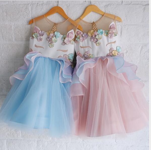 

Unicorn dress 2018 NEW arrival Hot selling summer Girls Sleeveless Unicorn Appliqued dress baby kids Girl's gauze lace dress 4 colors