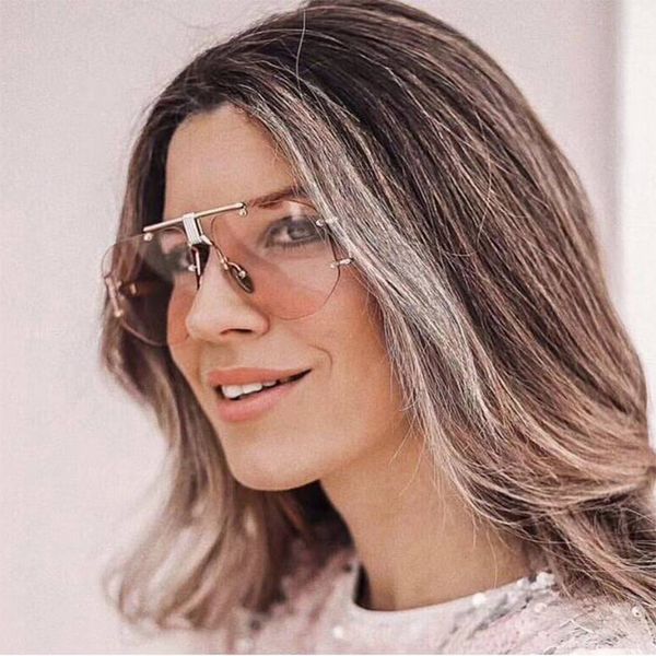 

pink pilot metal sunglasses women's 2018 new fashion square glasses trend ladies outdoor luxury semi rimless sunglasses men uv, White;black