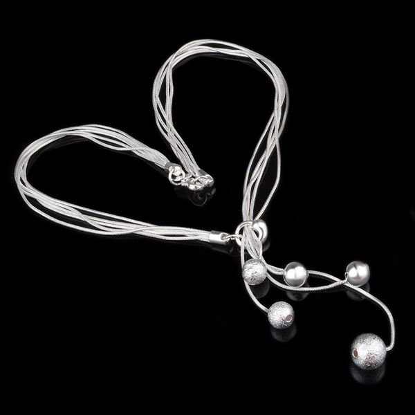 

fashion elegant ladies necklace 925 small ball pendant long necklace mulit chain silver plated jewelry loving gift