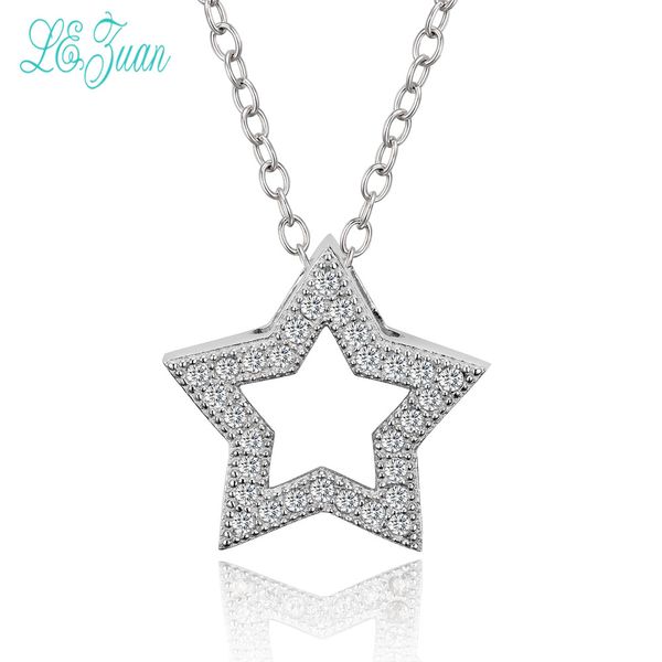 

l&zuan s925 sterling silver fine jewelry pendant necklace for women stars white gold-color cubic zirconia colar no chain