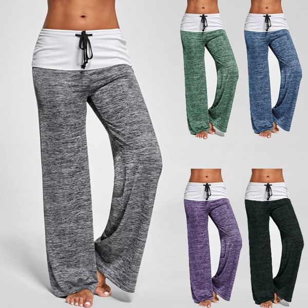 

patchwork boot cut pant high waist elastic wide leg pants lace up fitness loose dancing yoga pant gym woman sportswear, White;red