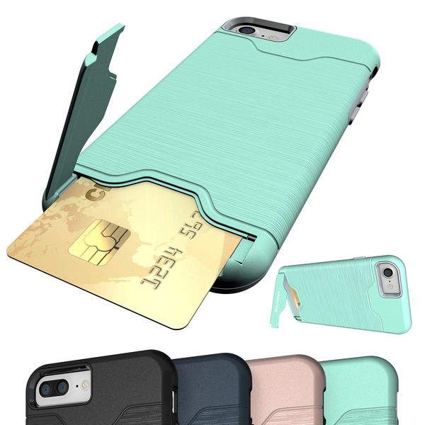 

shockproof brushed card pocket kickstand hybrid protective case cover for iphone 8 7 7plus iphone 6 6s plus e49