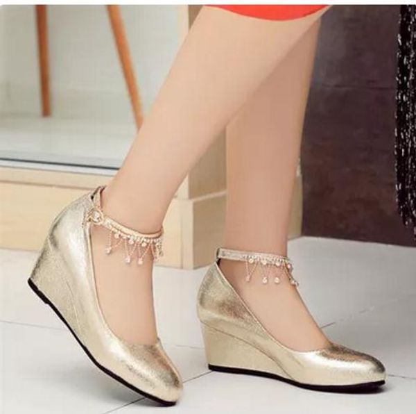 

send 2018 new style women's slope heel middle heel fashion single shoes, Black