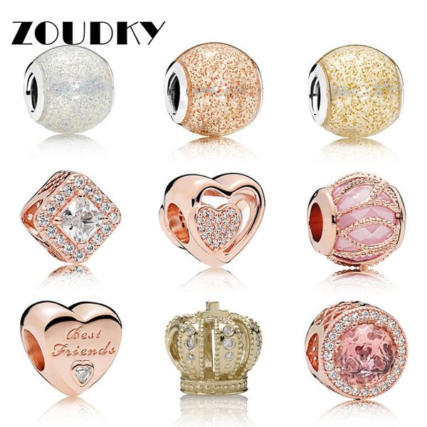 

ZOUDKY 100% 925 Sterling Silver crown New rose gold charm beads Fit Bracelet DIY Jewelry for Mother Gift The factory wholesale