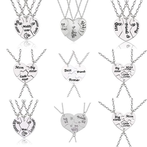 

friend 3pcs love heart sister necklace women big little sis mom bff necklaces pendants fashion family jewelry collier femme, Silver
