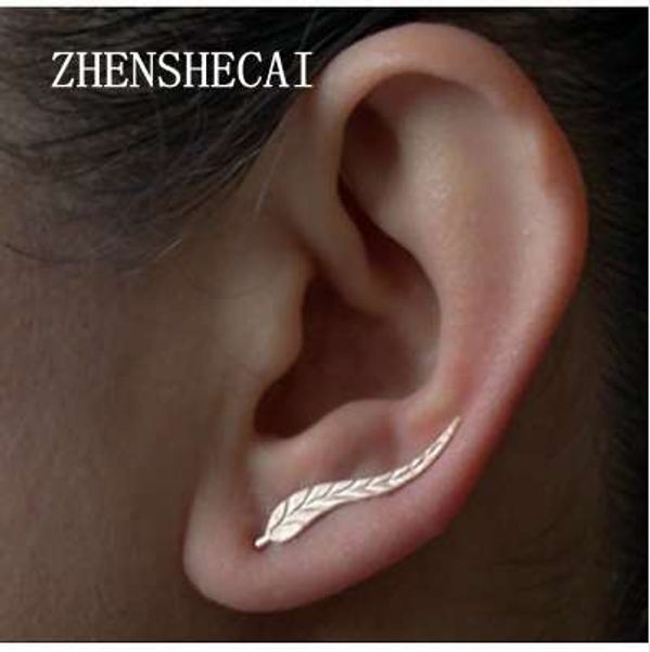 

2 pairs vintage jewelry exquisite gold color leaf earrings modern beautiful feather stud earrings for women e02, Golden;silver