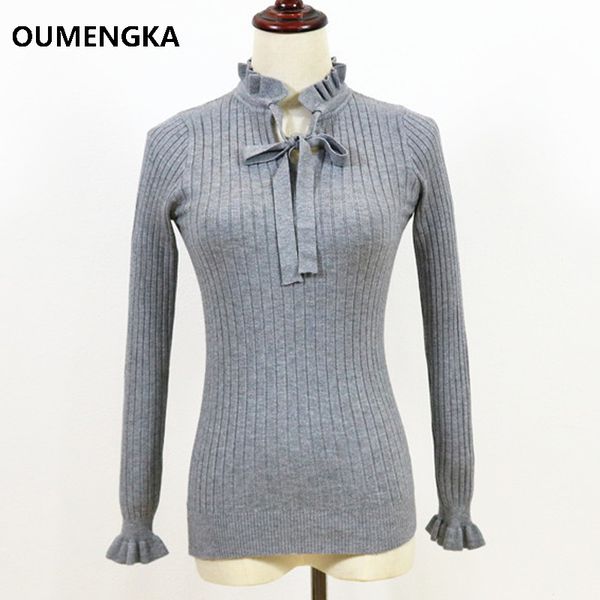 

casual slim sweater women 2018 autumn knitting pullovers lace up long flare sleeve ruffle knitting pullover winter woman sweater, White;black