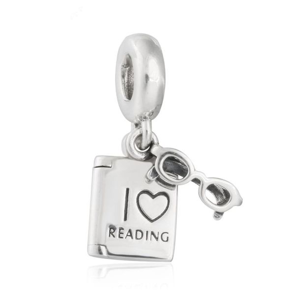 

original 925 sterling silver i love reading dangle glasses frame and book pendant charm beads for jewelry making diy accessories, Black