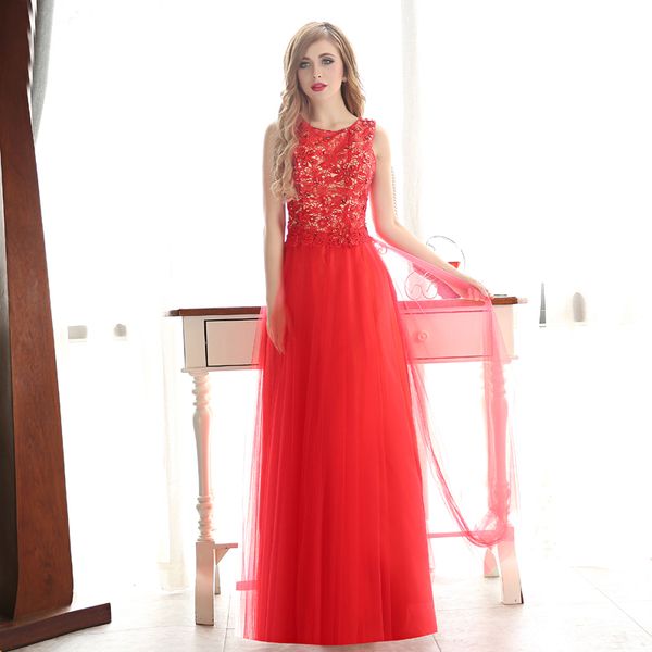 

red tulle formal evening dresses with lace appliques 2020 floor length prom gown long party dresses, Black;red