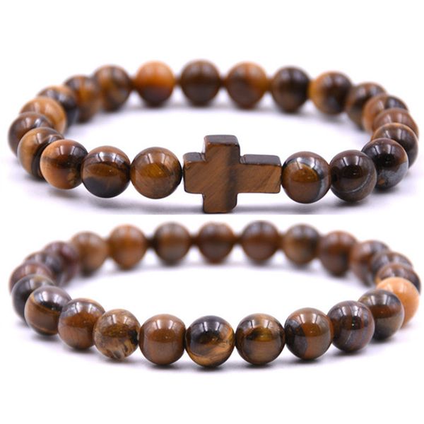 

diezi vintage 8mm natural stone beads love bracelets cross charm bracelets 2018 new couple strand women men jewelry, Black