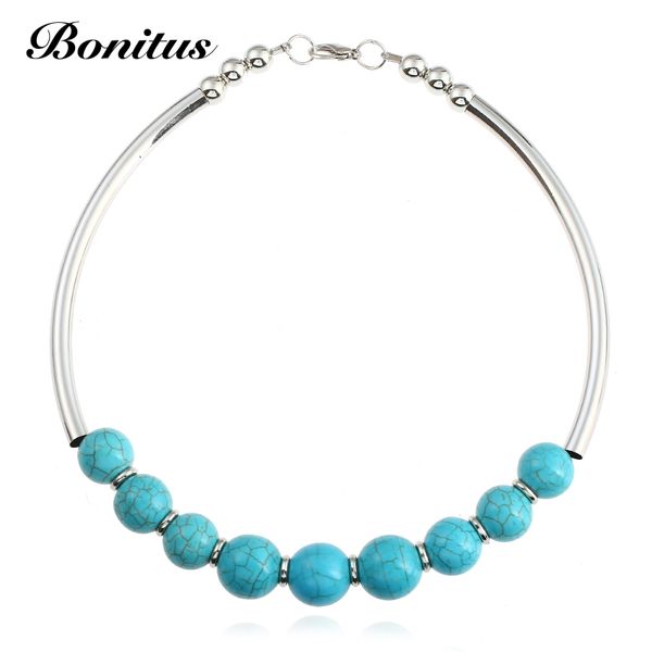 

bonitus jewelry]2017 new arrival fashion round nature stone necklaces for women choker necklaces jewelry 06n3165, Golden;silver