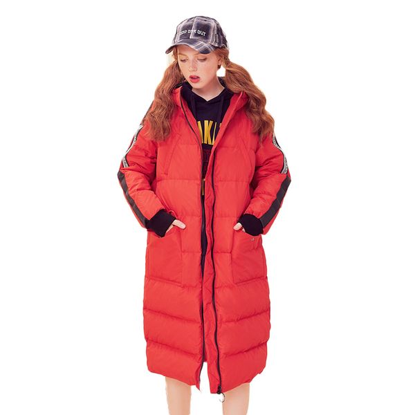 

winter jacket women 2018 new fashion parka long down jacket plus size long hooded duck down coat women outerwear nw1039, Black