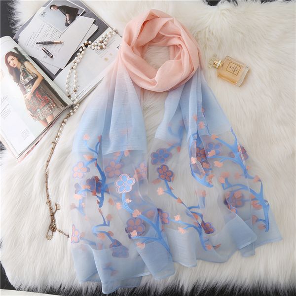 

2018 silk scarf for women fashion cut flowers shawl wrap gradient color elegant lady winter neck scarves hijab bandana