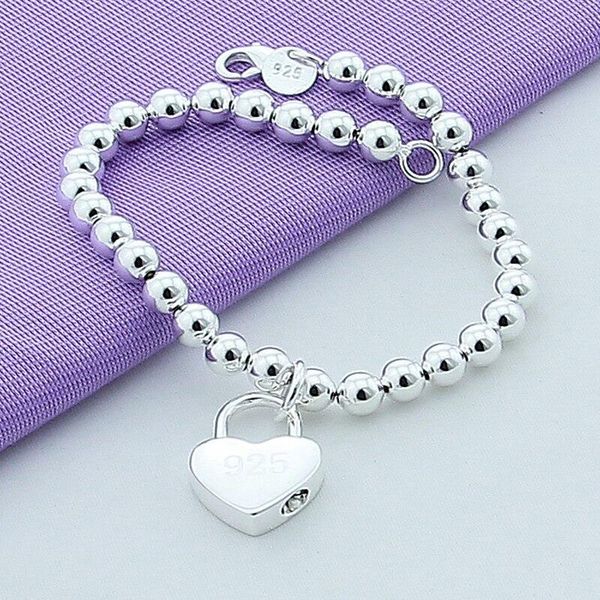 

wholesale pr925 silver jewelry lovers girl bracelets women heart lock bead bracelet & bangle promotion, Golden;silver