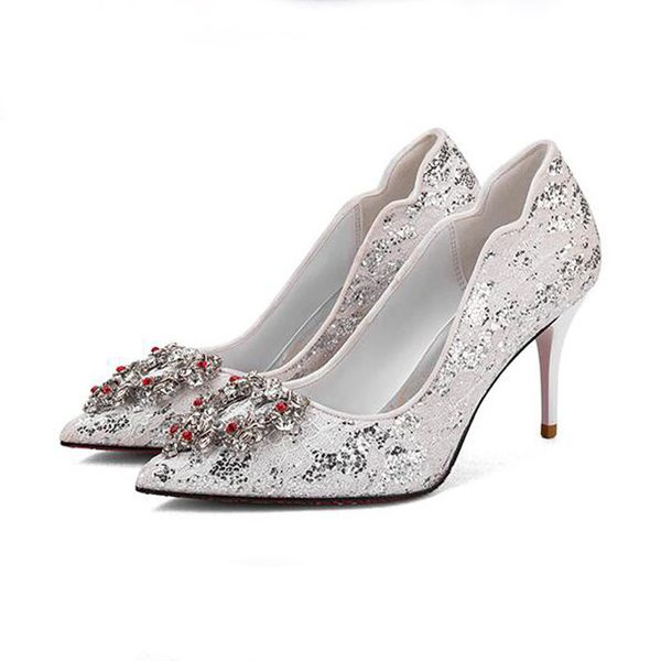White Women Pump Bridal Crystal Shoes Red Wedding Shoes Fashion
