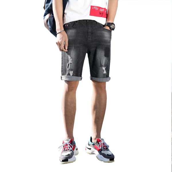 

mens summer casual jeans shorts male fashion distressed straight denim shorts soft cotton high stretch aa11395, White;black