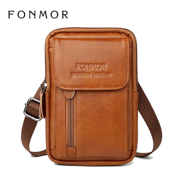 

luxury genuine leather waist bag for men belt bag mobile phone fanny pack belt pouch crossbody male multifunction for travel
