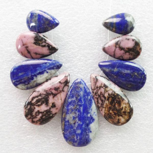 

9pcs/set sodalite & rhodonite teardrop pendant bead r7695, Black
